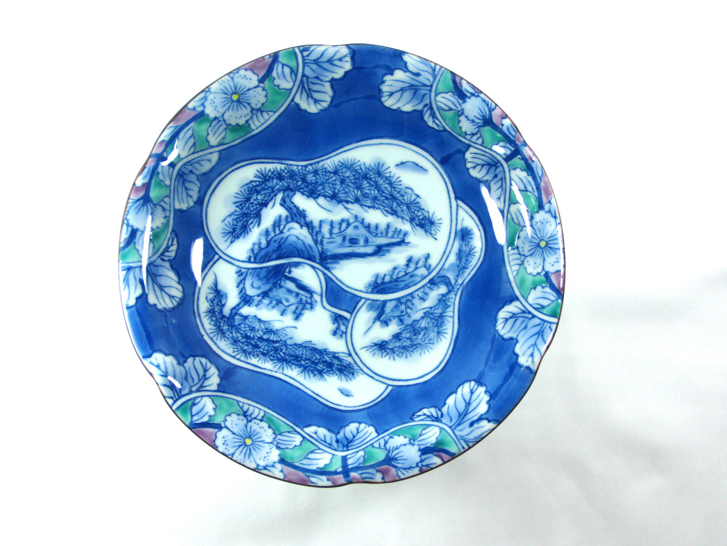 3102-0003 有田焼 華山窯 染錦三ツ重瓢子山水絵