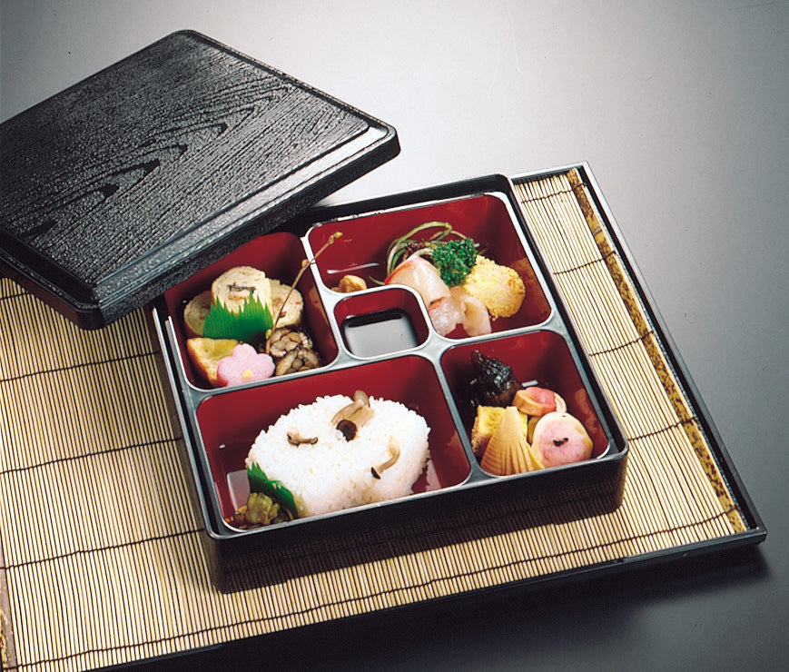 3201-0012 自社製越前漆器 食洗器OK 有栖弁当〈DX4つ仕切付〉(24×24×H6)