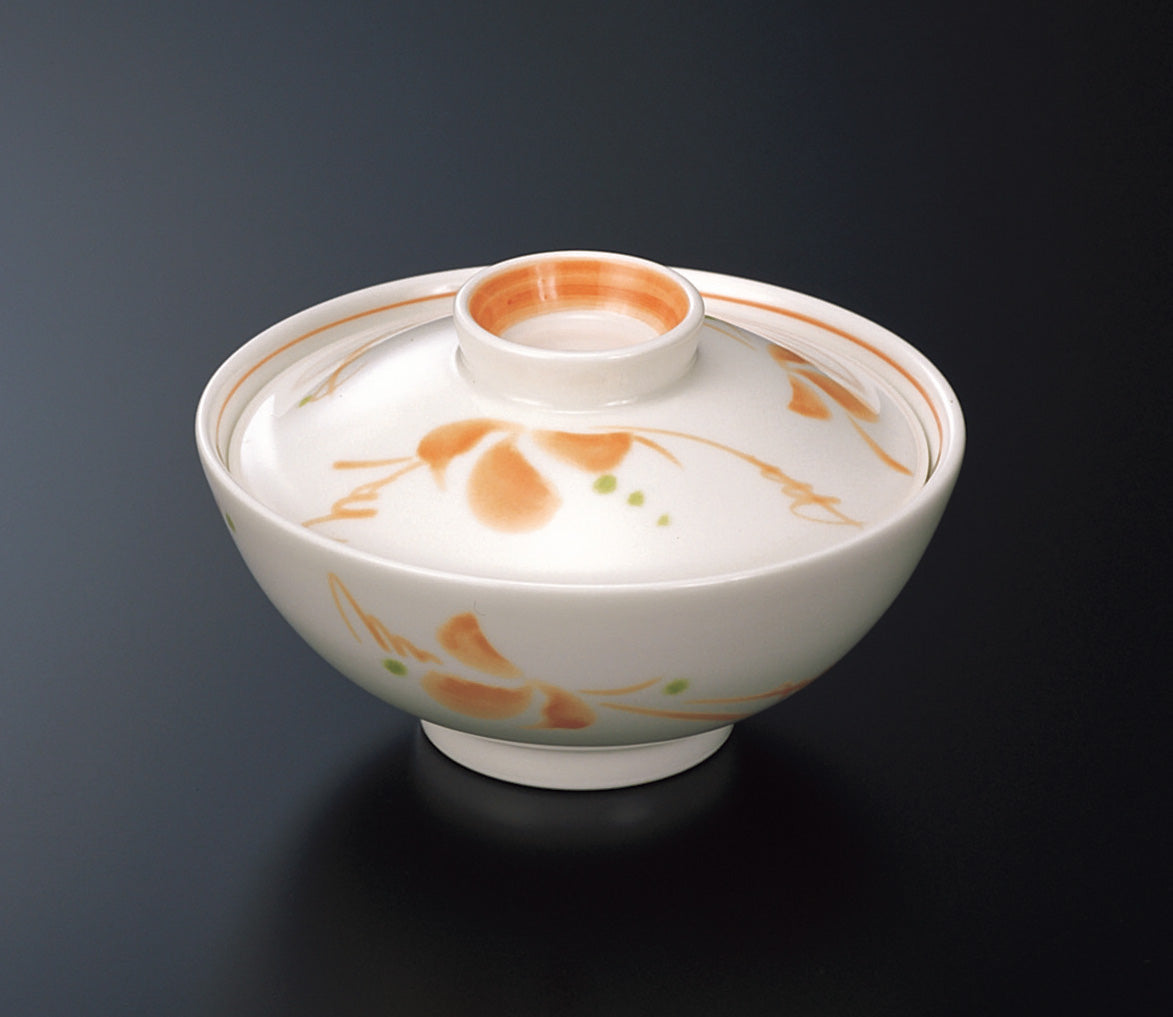 3301-0023 強化磁器 玉茶碗 花しらべ 目安:白飯120g (身 ∅12×5.4H・290ml 蓋 ∅11×2.8H)