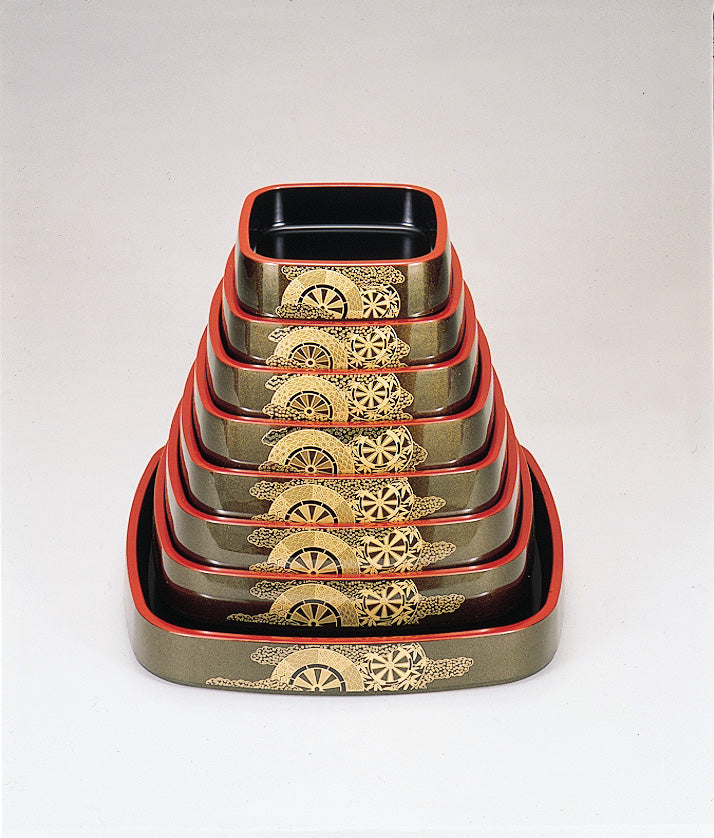 3204-0004 自社製越前漆器 寿司桶(ABS製)
胴張角桶、花丸 内黒〈富士型〉