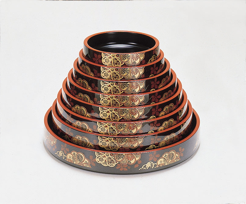 3204-0002 自社製越前漆器 寿司桶(ABS製)
丸桶 花風車 内黒〈富士型〉