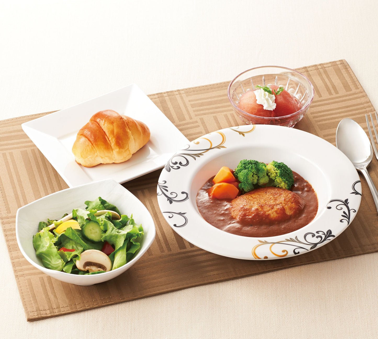 3301-0203 メラミン食器 パン皿 スクエア皿・小 ホワイト 15×15×2.2H