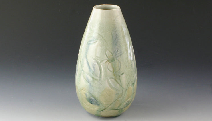 1303-0012 京焼製 花瓶 灰釉草花紋 9.5φ×H16.5cm – 京の器プレミアム