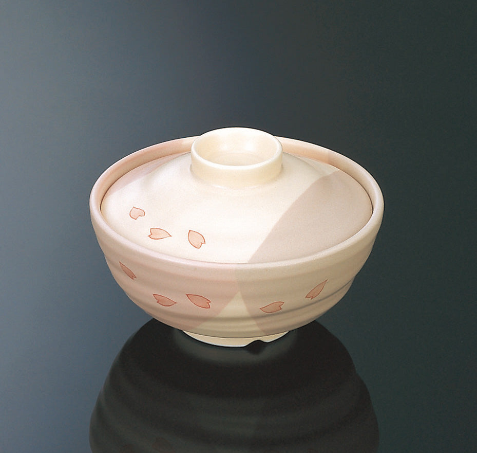 3301-0024 強化磁器 玉茶碗 桜びより 目安:白飯120g (身 ∅12×5.4H・290ml 蓋 ∅11×2.6H)