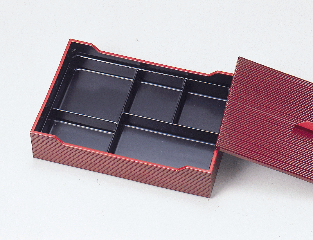 3201-0013 自社製越前漆器(ABS)産寧坂(31×21.5×H7.5)タメ千筋〈A仕切付〉