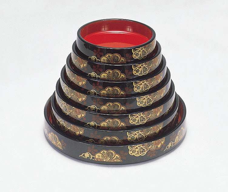 3204-0006 自社製越前漆器 寿司桶(ABS製)
丸桶 花風車 内朱〈富士型〉
