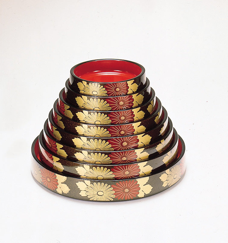 3204-0005 自社製越前漆器 寿司桶(ABS製)
丸桶 大菊 内朱〈富士型〉